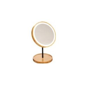 Make-up spiegel met LED verlichting bamboe 19 x 31 cm - Badkamer spiegels met licht