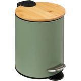 5Five Pedaalemmer - softclose - 3L - kakigroen - D17 x H24 cm - prullenbak voor badkamer