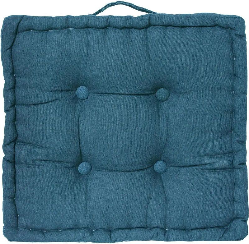 Atmosphera Vloerkussen Square - blauw - katoen - 40 x 40 x 8 cm - vierkant - Extra dik - matraskussen/zitkussen