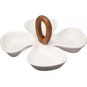 5Five Serveerplank/borrelplank hapjes/saus/tapas - porselein - wit - 4-vaks