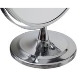 Dubbele make-up spiegel/scheerspiegel op voet 17 x 23 cm zilver - Badkamer scheerspiegels op standaard