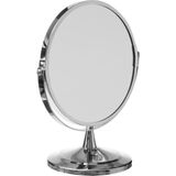 Dubbele make-up spiegel/scheerspiegel op voet 17 x 23 cm zilver - Badkamer scheerspiegels op standaard