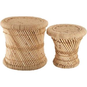 ATMOSPHERA CREATEUR D'INTERIEUR Set van 2 bijzettafels van touw en bamboe, nomadische stijl, houtkleur