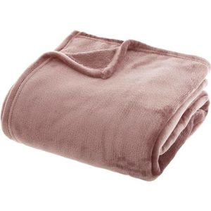 Atmosphera fleece deken/fleeceplaid - oud roze - 180 x 230 cm - polyester - Molton Bankdeken