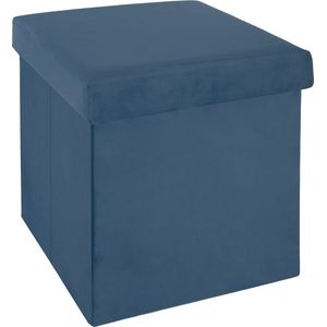 Atmosphera Poef/hocker/voetenbankje - opbergbox - blauw - PO/MDF - 38 x 38 x 38 cm - opvouwbaar