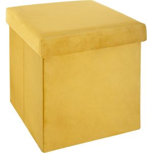 Atmosphera Poef/hocker/voetenbankje - opbergbox - geel - PO/MDF - 38 x 38 x 38 cm - opvouwbaar