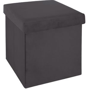 Atmosphera Poef/hocker/voetenbankje - opbergbox - donkergrijs - PO/MDF - 38 x 38 x 38 cm - opvouwbaar