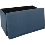 Atmosphera Poef/hocker/voetenbankje - opbergbox - blauw - PO/MDF - 76 x 38 x 38 cm - opvouwbaar