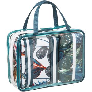 Set van 4x toilettassen/make-up/opberg tasjes jungle planten print - Reis/vakantie toilettassen/make-up etui