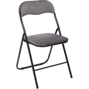 5Five Klapstoel met fluweel zitting - grijs - 44 x 48 x 79 cm - metaal - Bijzet stoelen - Inklapbaar