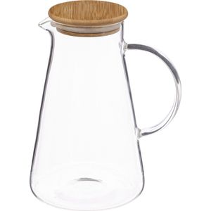 Karaf/schenkkan 1,5 liter van glas met bamboe houten deksel - Waterkan - Sapkan