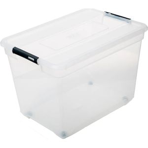 5Five - Solutions Box - Opbergkist - Transparant - 100 Liter - Kunststof - Met Deksel en Wielen