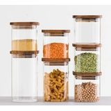 Voorraadbus/voorraadpot 1L glas met acacia houten deksel - 1000 ml - Voorraadpotten met luchtdichte deksel