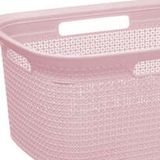 Wasmand van rotan gevlochten - lichtroze - kunststof - 45 liter - 59 x 41 x 27 cm