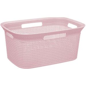 Wasmand van rotan gevlochten - lichtroze - kunststof - 45 liter - 59 x 41 x 27 cm