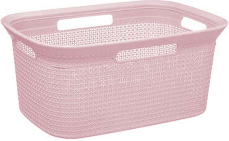 Wasmand van rotan gevlochten - lichtroze - kunststof - 45 liter - 59 x 41 x 27 cm