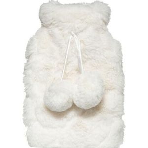 Superzachte fluffy pluche warmwaterkruik met hoes wit 280 ml - 15 x 22 cm - zachte bedkruiken