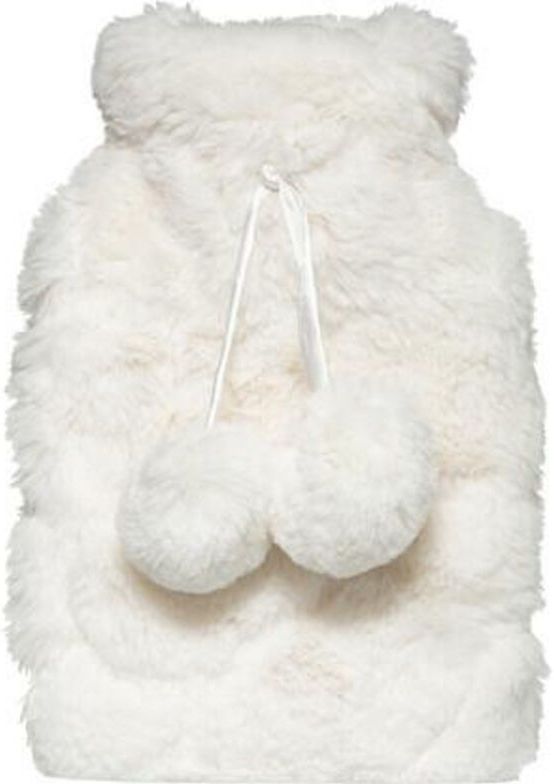 Superzachte fluffy pluche warmwaterkruik met hoes wit 280 ml - 15 x 22 cm - zachte bedkruiken
