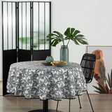 Tafelkleed van polyester rond diameter 180 cm - palm print zwart wit - Eettafel tafellakens