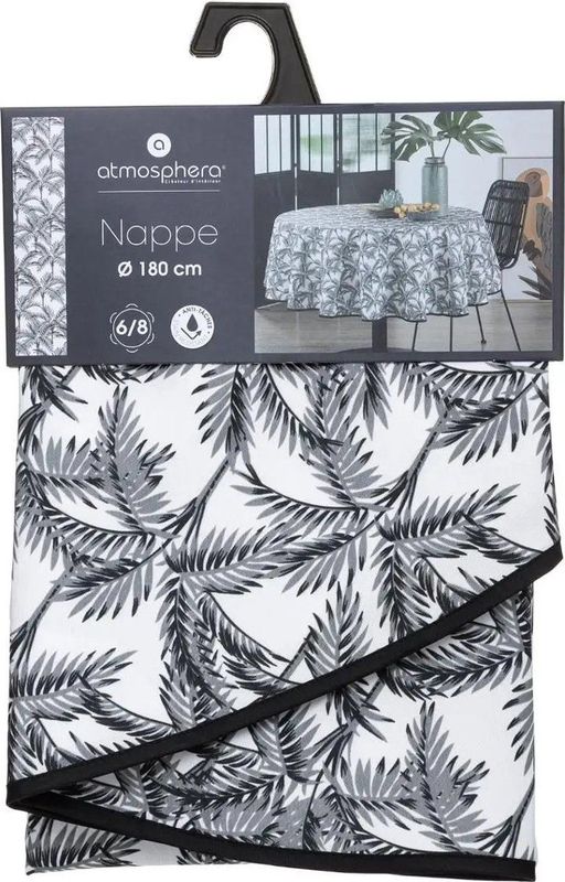 Tafelkleed van polyester rond diameter 180 cm - palm print zwart wit - Eettafel tafellakens