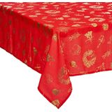 Feeric christmas tafelkleed Kerst - rood/goud -polyester -240 x 140 cm