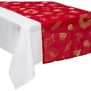 Feeric christmas tafelloper kerst - rood/goud -polyester -200 x 45 cm