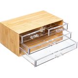 5Five sieraden/make-up organizer - 4 lades - 24 x 11 cm - rechthoek - bamboe/kunststof - opbergen
