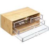 5Five sieraden/make-up organizer - 4 lades - 24 x 11 cm - rechthoek - bamboe/kunststof - opbergen
