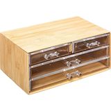 5Five sieraden/make-up organizer - 4 lades - 24 x 11 cm - rechthoek - bamboe/kunststof - opbergen