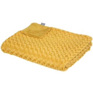 Atmosphera Sprei/deken/plaid - okergeel - polyester - 230 x 180 cm - geknoopt motief
