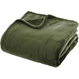 Fleece deken/fleeceplaid olijf groen 130 x 180 cm polyester - Bankdeken - Fleece deken - Fleece plaid