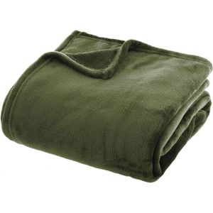 Fleece deken/fleeceplaid olijf groen 130 x 180 cm polyester - Bankdeken - Fleece deken - Fleece plaid