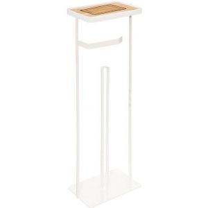 Staande wc/toiletrolhouder wit met reservoir en telefoon plankje 59 cm van metaal - Wc-rol houder - Toiletrol houder