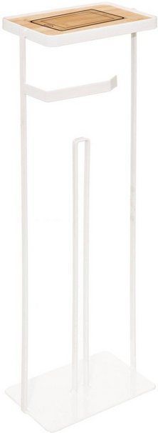 Staande wc/toiletrolhouder wit met reservoir en telefoon plankje 59 cm van metaal - Wc-rol houder - Toiletrol houder