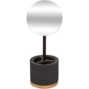 Make-up organizer/opberger met spiegel 14 x 14 x 35 cm zwart - Make-up houder met ronde spiegel
