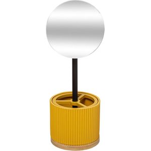 Ronde Spiegel Zwart Mosterd Met Bakje (14 x 14 x 35 cm)