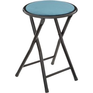 5Five Bijzet krukje/stoel - Opvouwbaar - blauw fluweel - 29 x 45 cm