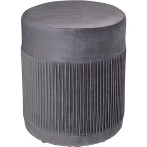Atmosphera Poef om te zitten - hout/stof - grijs fluweel - D31 x H38 cm - bijzet stoeltjes