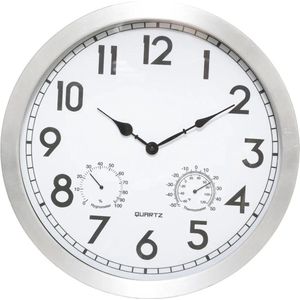 Wandklok/muur klok Home Data - Met thermometer en hygrometer - D40 cm - metaal - zilver