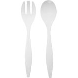 5Five Sla bestek/couvert - 2-delig - wit - kunststof - 29 cm - saladebestek/slacouvert - opscheplepels fruit/groente