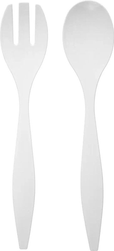 5Five Sla bestek/couvert - 2-delig - wit - kunststof - 29 cm - saladebestek/slacouvert - opscheplepels fruit/groente