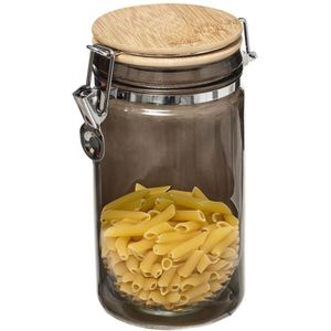 Voorraadbus/voorraadpot 1L glas zwart met bamboe deksel en beugelsluiting - 1000 ml - Voorraadpotten met luchtdichte sluiting