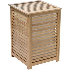 5Five Wasmand Bamboe - Met waszak - 65 liter - 40 x 38 x 58 cm - met deksel