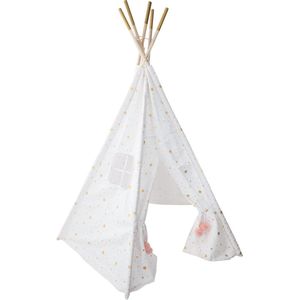 Atmosphera Kids Tipi Tipi Wigwam Wit met Goude en Roze Sterren - Speeltent - Hoogte 160 cm - Katoen