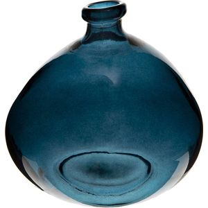 Atmosphera bloemenvaas Genua - Organische bol fles vorm - blauw transparant - glas - H22 x D21 cm
