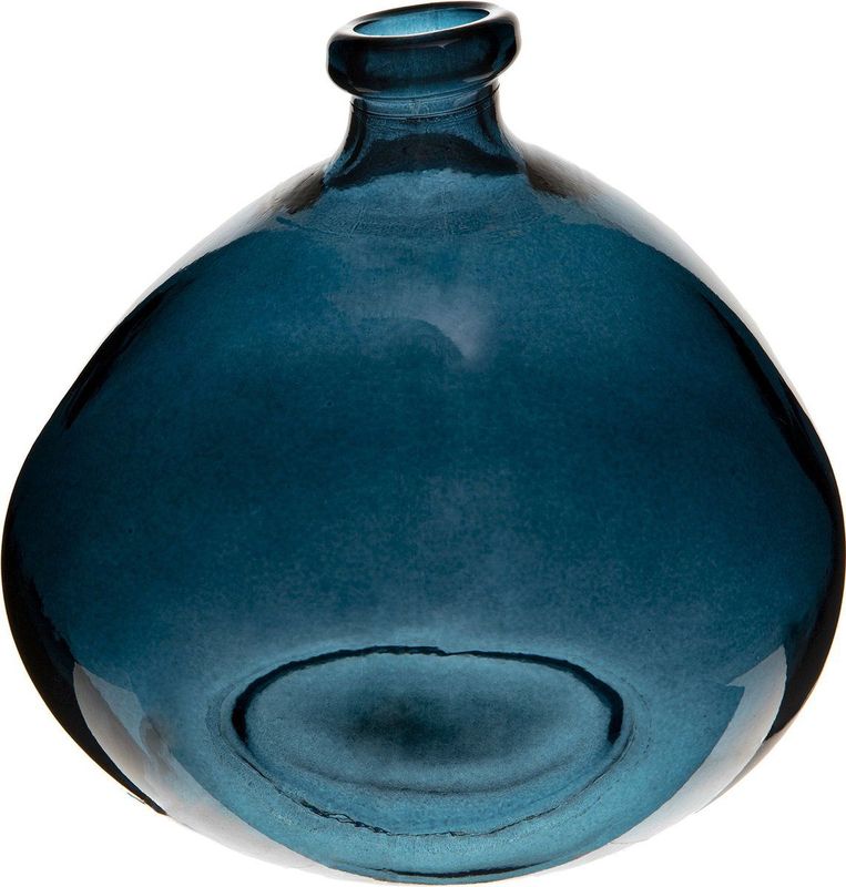 Atmosphera bloemenvaas Genua - Organische bol fles vorm - blauw transparant - glas - H22 x D21 cm