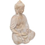 Atmosphera Boeddha beeld - zittend - binnen/buiten - kunststeen - beige gebleekt - 39 cm