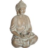 Atmosphera Boeddha beeld - zittend - binnen/buiten - kunststeen - beige gebleekt - 39 cm