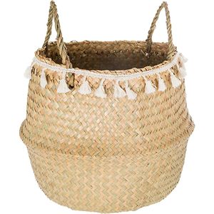 Opbergmand Ibiza - rond - riet - naturel - 30 x 37 cm - opvouwbaar - decoratie mand - Decoratieve opbergmanden