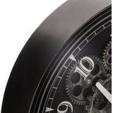 WANDKLOK METAAL MET DRAAIENDE TANDWIELEN  - ZWART - DIAMETER 37 CM